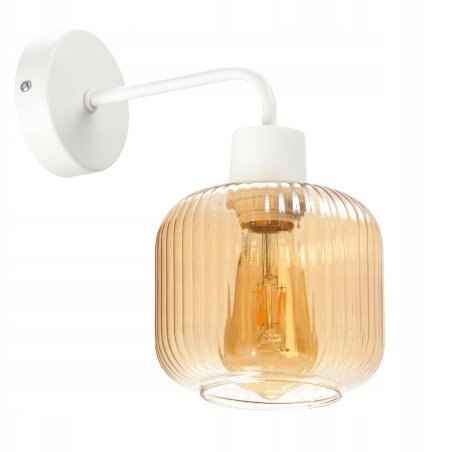 LAMPA ŚCIENNA KINKIET SZKLANY KLOSZ BECZKA PRĄŻKI E27 GRAFIT / BURSZTYN / BIAŁY