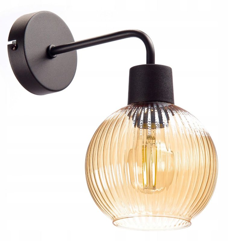 LAMPA ŚCIENNA KINKIET SZKLANY KLOSZ SZKLANY KULA PRĄŻKI E27 GRAFIT / BIAŁY / BURSZTYN