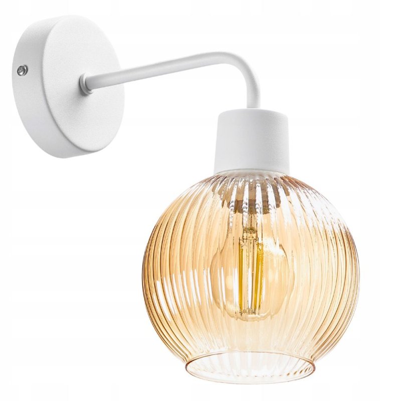 LAMPA ŚCIENNA KINKIET SZKLANY KLOSZ SZKLANY KULA PRĄŻKI E27 GRAFIT / BIAŁY / BURSZTYN