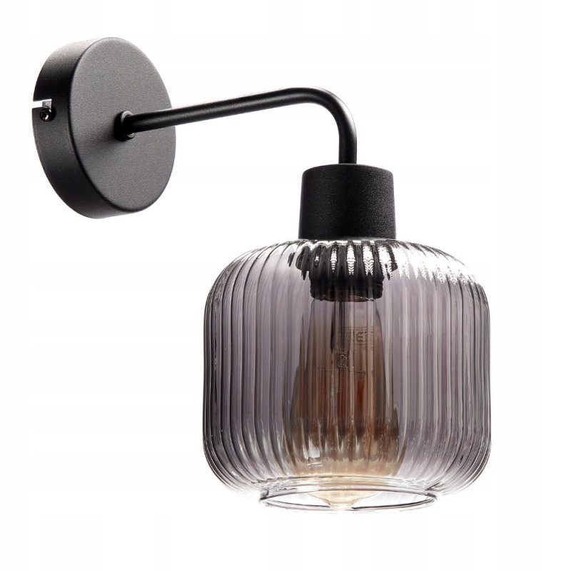 LAMPA ŚCIENNA KINKIET SZKLANY KLOSZ BECZKA PRĄŻKI E27 GRAFIT / BURSZTYN / BIAŁY