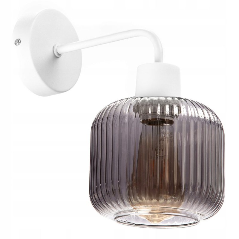 LAMPA ŚCIENNA KINKIET SZKLANY KLOSZ BECZKA PRĄŻKI E27 GRAFIT / BURSZTYN / BIAŁY