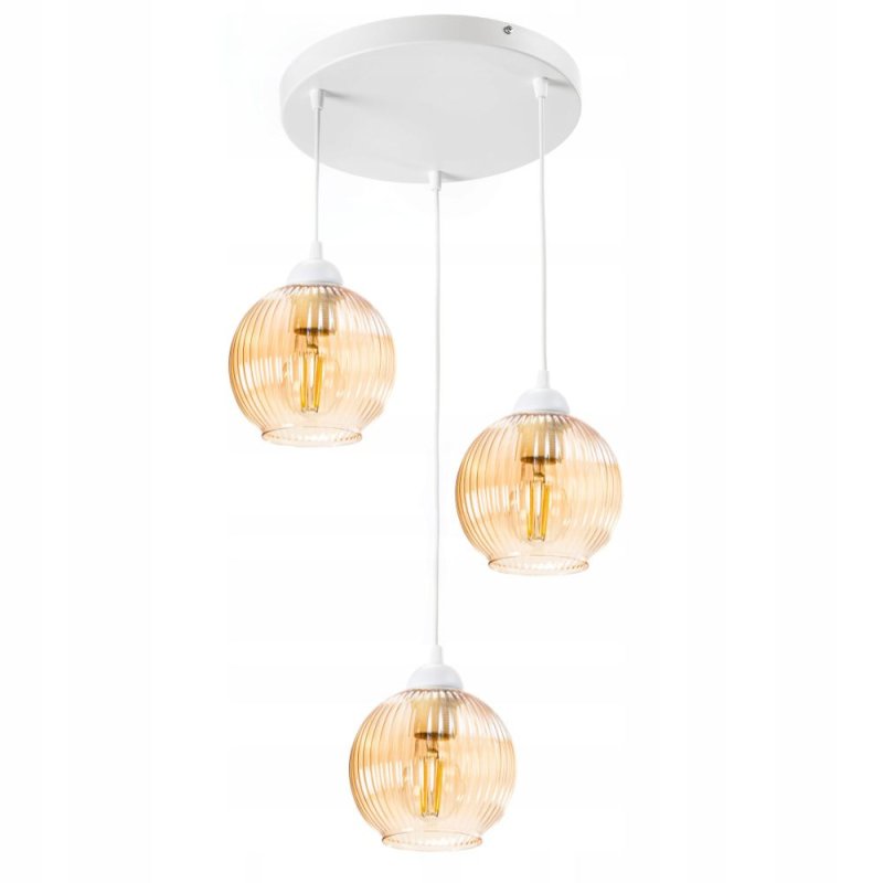 NOWOCZESNA LAMPA WISZĄCA KLOSZ SZKLANY KULA PRĄŻKI E27 GRAFIT CHROM BIAŁY BURSZTYN