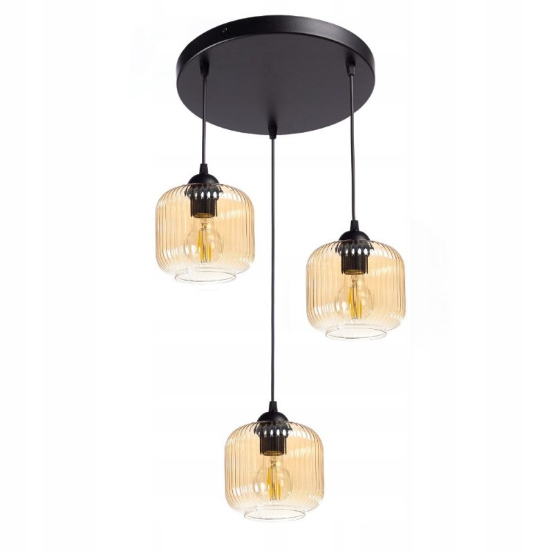 NOWOCZESNA LAMPA WISZĄCA SZKLANA PRĄŻKI E27 GRAFIT CHROM BURSZTYN BIAŁY KLOSZ BECZKA