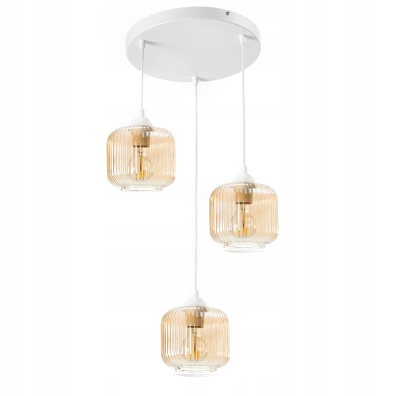 NOWOCZESNA LAMPA WISZĄCA SZKLANA PRĄŻKI E27 GRAFIT CHROM BURSZTYN BIAŁY KLOSZ BECZKA