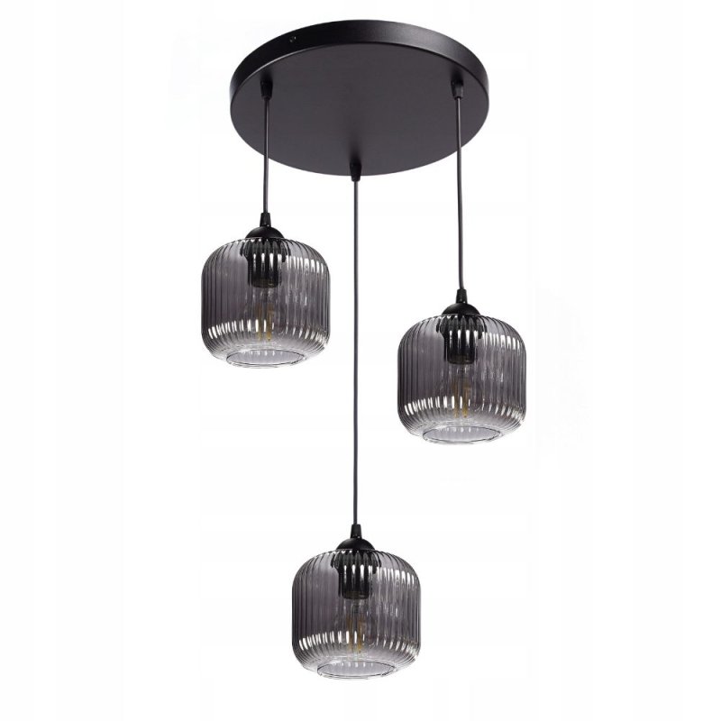 NOWOCZESNA LAMPA WISZĄCA SZKLANA PRĄŻKI E27 GRAFIT CHROM BURSZTYN BIAŁY KLOSZ BECZKA