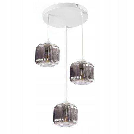 NOWOCZESNA LAMPA WISZĄCA SZKLANA PRĄŻKI E27 GRAFIT CHROM BURSZTYN BIAŁY KLOSZ BECZKA