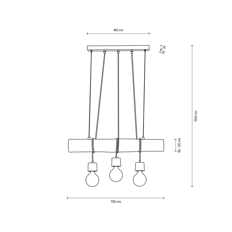 Lampa Wisząca 3x E27 Trabo Pino