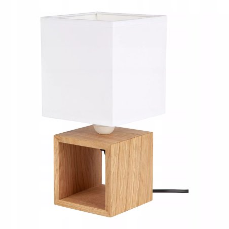 LAMPKA NOCNA STOŁOWA DREWNIANA OZDOBNA ABAŻUR BIAŁY E27 LED