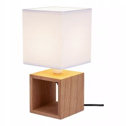 LAMPKA NOCNA STOŁOWA DREWNIANA OZDOBNA ABAŻUR BIAŁY E27 LED