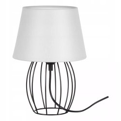 LAMPKA NOCNA STOŁOWA CZARNA DRUCIANA OZDOBNA ABAŻUR SZARY E27 LED