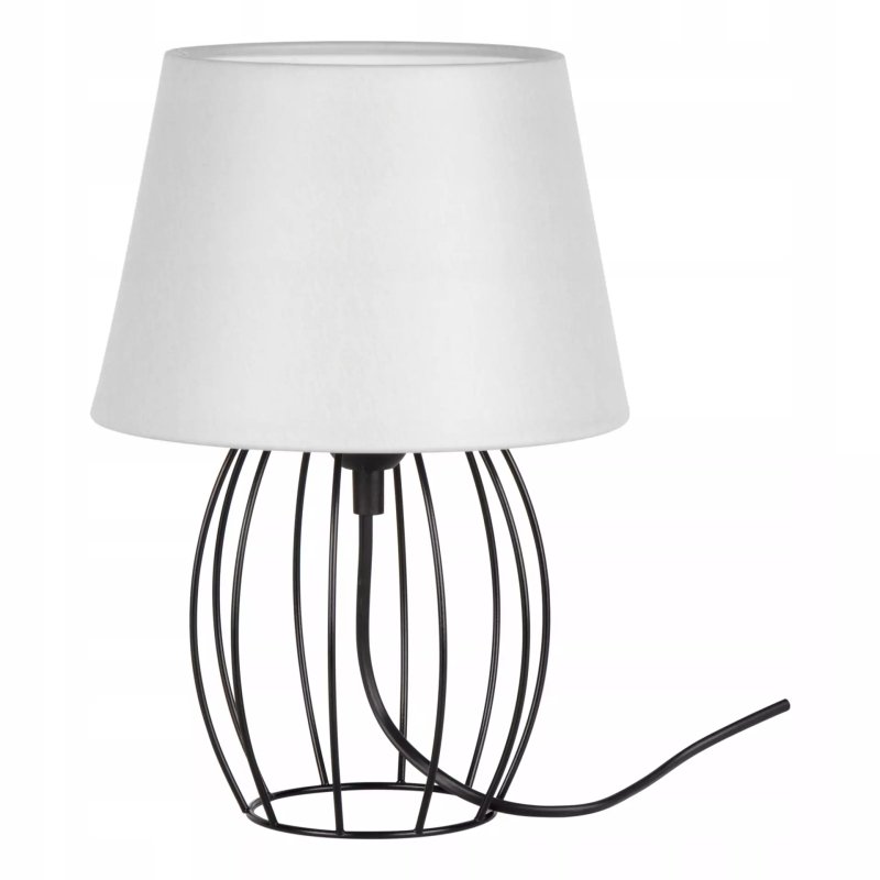 LAMPKA NOCNA STOŁOWA CZARNA DRUCIANA OZDOBNA ABAŻUR SZARY E27 LED
