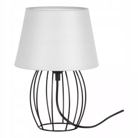 LAMPKA NOCNA STOŁOWA CZARNA DRUCIANA OZDOBNA ABAŻUR SZARY E27 LED