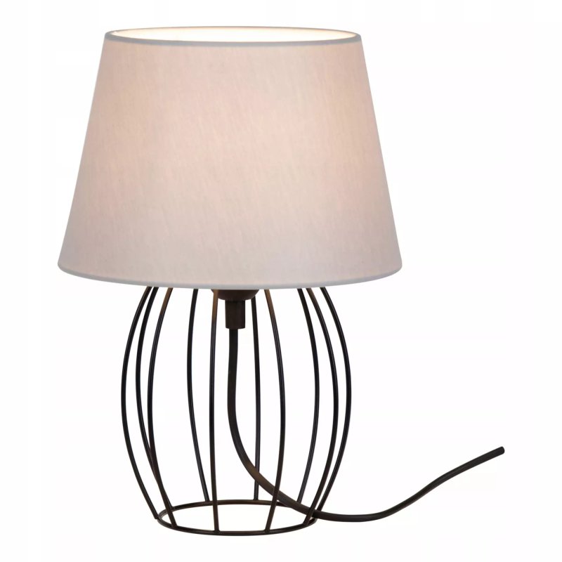 LAMPKA NOCNA STOŁOWA CZARNA DRUCIANA OZDOBNA ABAŻUR SZARY E27 LED