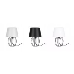 LAMPKA NOCNA STOŁOWA CZARNA DRUCIANA OZDOBNA ABAŻUR SZARY E27 LED