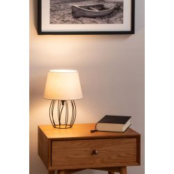 LAMPKA NOCNA STOŁOWA CZARNA DRUCIANA OZDOBNA ABAŻUR SZARY E27 LED