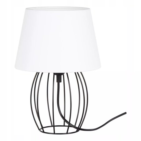 LAMPKA NOCNA STOŁOWA CZARNA DRUCIANA OZDOBNA ABAŻUR BIAŁY E27 LED