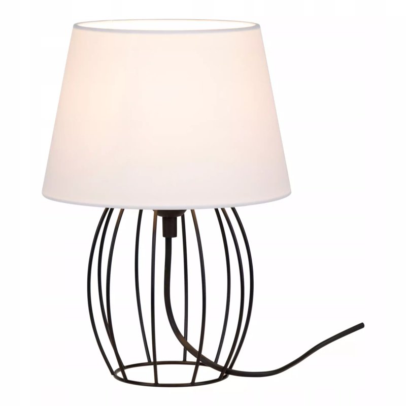 LAMPKA NOCNA STOŁOWA CZARNA DRUCIANA OZDOBNA ABAŻUR BIAŁY E27 LED