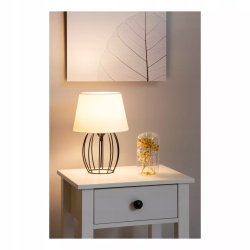 LAMPKA NOCNA STOŁOWA CZARNA DRUCIANA OZDOBNA ABAŻUR BIAŁY E27 LED