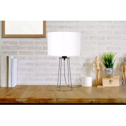 LAMPKA NOCNA STOŁOWA METAL OZDOBNA ABAŻUR Biały E27 LED DRUT LOFT