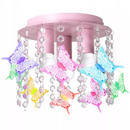 PLAFON ŻYRANDOL DLA DZIEWCZYNKI KRYSZTAŁKI MOTYLKI RÓŻOWA / BIAŁA