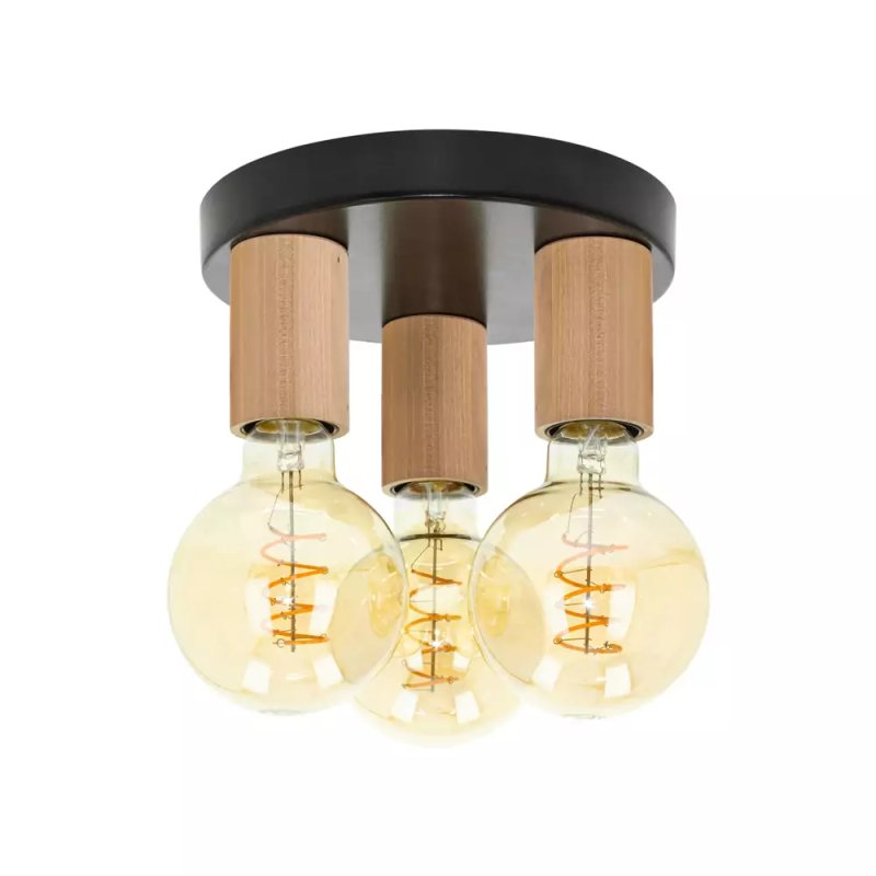 LAMPA WISZĄCA PLAFON LOFT DREWNO NA ŻARÓWKI 3xE27 LED OZDOBNA LAMPA