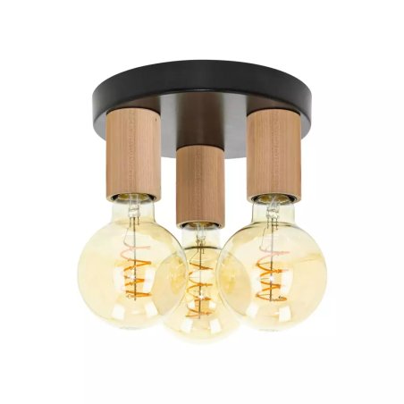 LAMPA WISZĄCA PLAFON LOFT DREWNO NA ŻARÓWKI 3xE27 LED OZDOBNA LAMPA