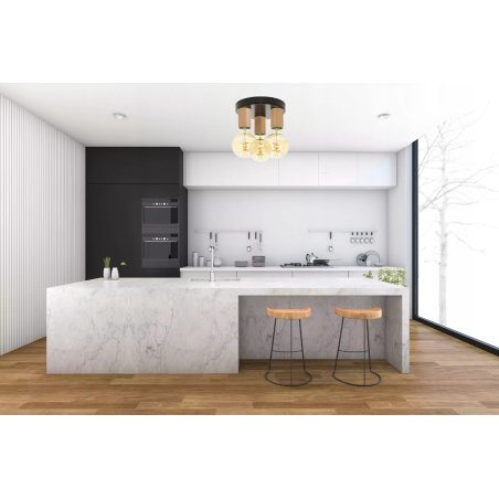 LAMPA WISZĄCA PLAFON LOFT DREWNO NA ŻARÓWKI 3xE27 LED OZDOBNA LAMPA