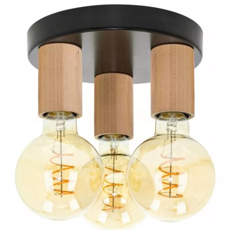 LAMPA WISZĄCA PLAFON LOFT DREWNO NA ŻARÓWKI 3xE27 LED OZDOBNA LAMPA