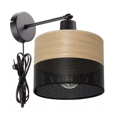 KINKIET LAMPKA ŚCIENNA AŻUR ABAŻUR 20 CM DZIURKI WTYCZKA DREWNO LOFT WARIANTY