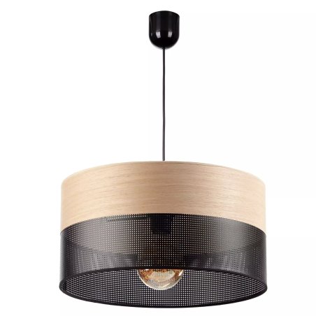 LAMPA WISZĄCA ŻYRANDOL DUŻY ABAŻUR Z DZIURKAMI DREWNO 40CM / 30CM / 20CM  E27 LED