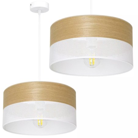 LAMPA WISZĄCA ŻYRANDOL DUŻY ABAŻUR Z DZIURKAMI DREWNO 40CM / 30CM / 20CM  E27 LED