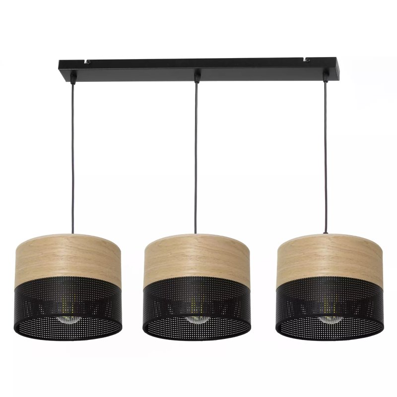 LAMPA WISZĄCA ŻYRANDOL ABAŻUR Z DZIURKAMI DREWNO E27 LED