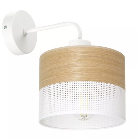 LAMPA WISZĄCA ŻYRANDOL ABAŻUR Z DZIURKAMI DREWNO E27 LED
