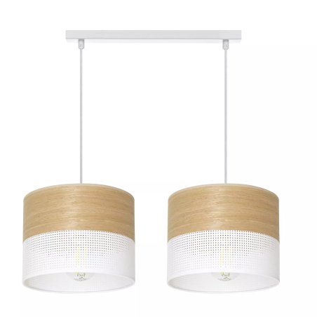 LAMPA WISZĄCA ŻYRANDOL ABAŻUR Z DZIURKAMI DREWNO E27 LED