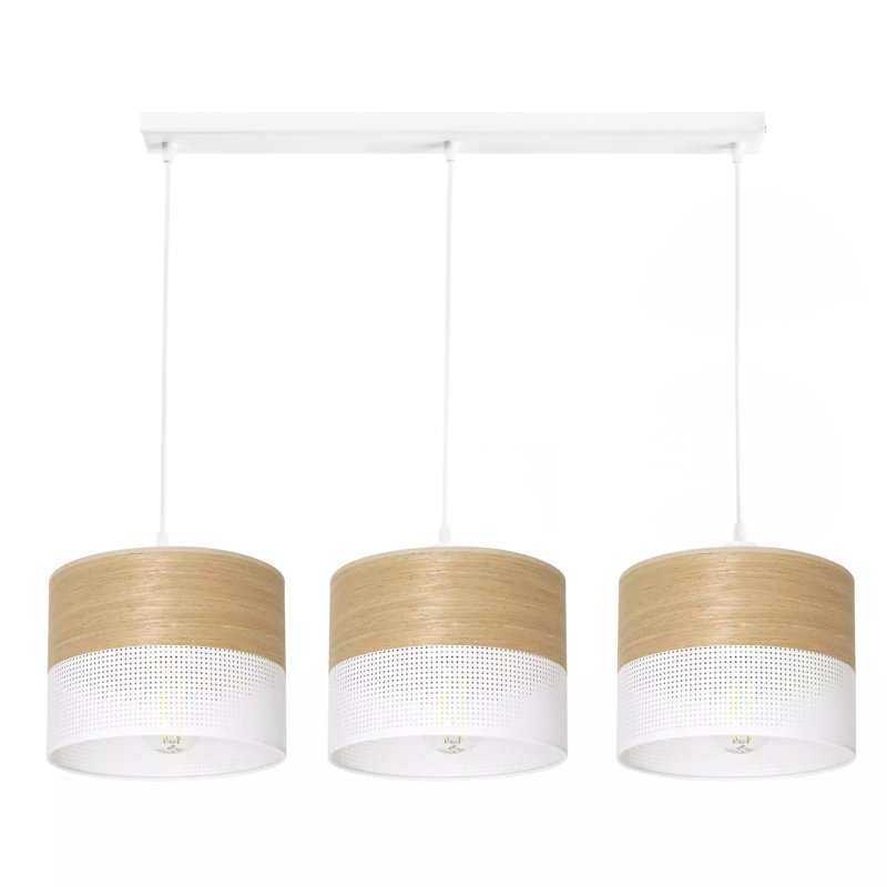 LAMPA WISZĄCA ŻYRANDOL ABAŻUR Z DZIURKAMI DREWNO E27 LED