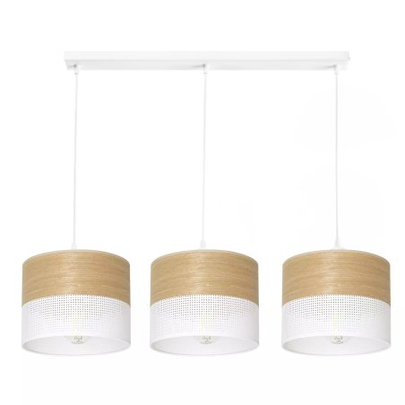 LAMPA WISZĄCA ŻYRANDOL ABAŻUR Z DZIURKAMI DREWNO E27 LED