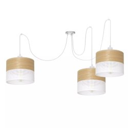 LAMPA WISZĄCA ŻYRANDOL SPIDER ABAŻUR Z DZIURKAMI DREWNO E27 BIAŁY / CZARNY 3-PKT 5-PKT