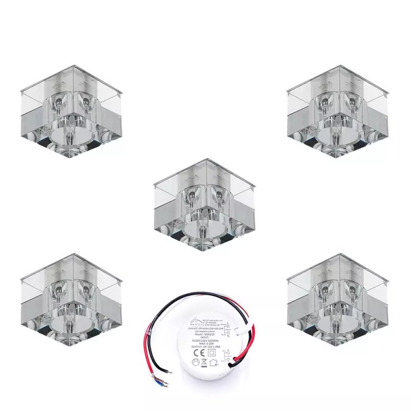 Zestaw Oczek 5xG4 LED 2,3W 3000K 230LM z zasilaczem Chrom Metal/Szkło