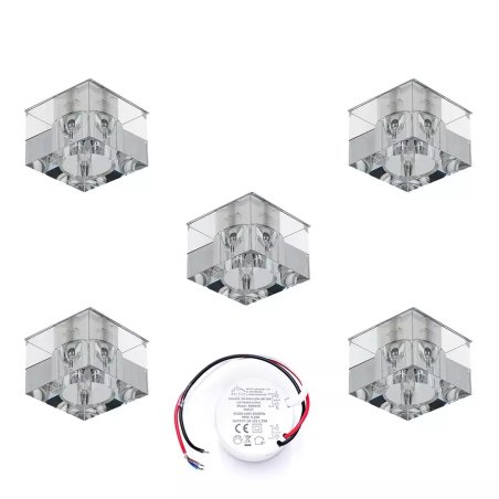 Zestaw Oczek 5xG4 LED 2,3W 3000K 230LM z zasilaczem Chrom Metal/Szkło