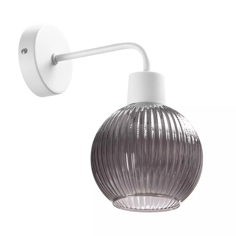 LAMPA ŚCIENNA KINKIET SZKLANY KLOSZ SZKLANY KULA PRĄŻKI E27 GRAFIT / BIAŁY / BURSZTYN