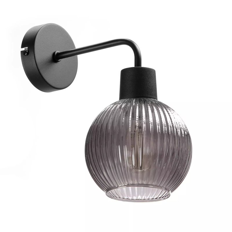 LAMPA ŚCIENNA KINKIET SZKLANY KLOSZ SZKLANY KULA PRĄŻKI E27 GRAFIT / BIAŁY / BURSZTYN