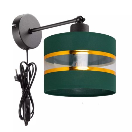 LAMPKA KINKIET ŚCIENNY ABAŻUR BUTELKOWA ZIELEŃ ZŁOTO LED E27