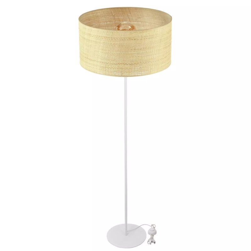 RATANOWA BOHO LAMPA STOJĄCA ABAŻUR WALEC RATTAN BIAŁA CZARNA