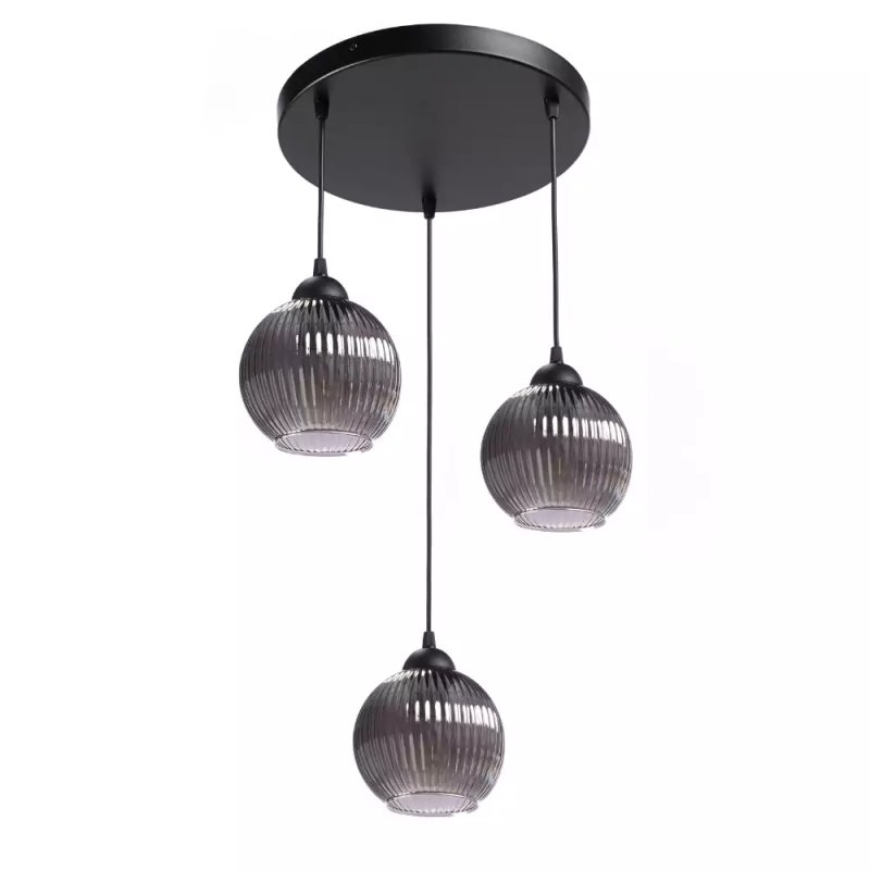 NOWOCZESNA LAMPA WISZĄCA KLOSZ SZKLANY KULA PRĄŻKI E27 GRAFIT CHROM BIAŁY BURSZTYN