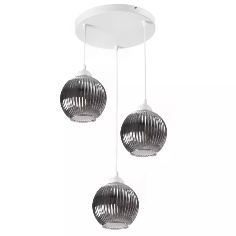 NOWOCZESNA LAMPA WISZĄCA KLOSZ SZKLANY KULA PRĄŻKI E27 GRAFIT CHROM BIAŁY BURSZTYN