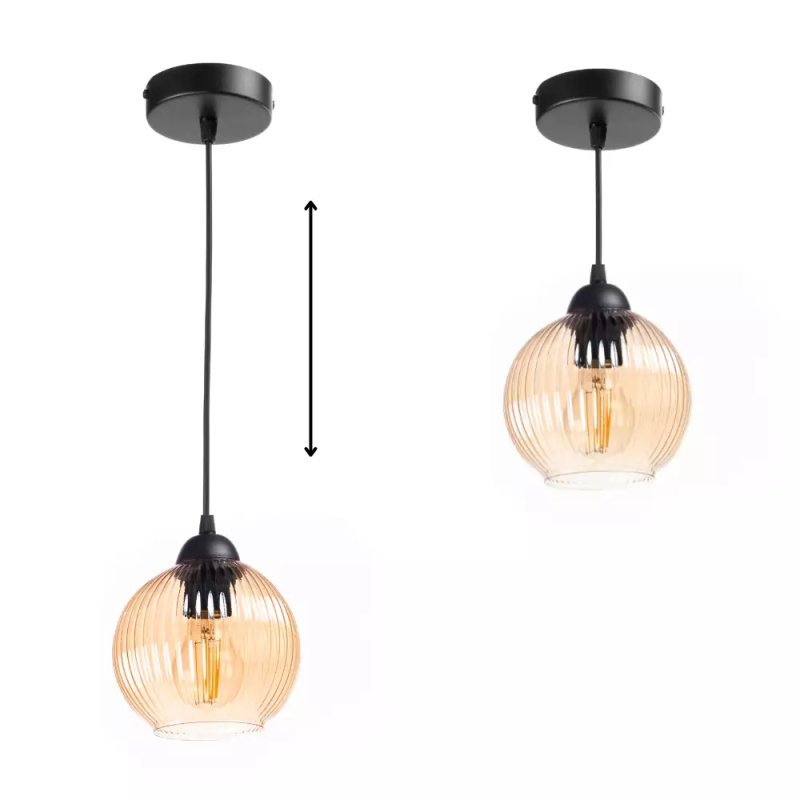 NOWOCZESNA LAMPA WISZĄCA KLOSZ SZKLANY KULA PRĄŻKI E27 BIAŁY GRAFIT BURSZTYN