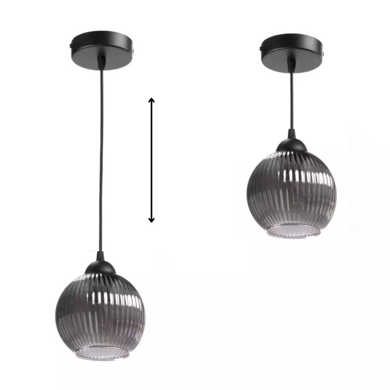 NOWOCZESNA LAMPA WISZĄCA KLOSZ SZKLANY KULA PRĄŻKI E27 BIAŁY GRAFIT BURSZTYN