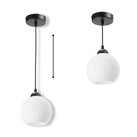 NOWOCZESNA LAMPA WISZĄCA KLOSZ SZKLANY KULA PRĄŻKI E27 BIAŁY GRAFIT BURSZTYN