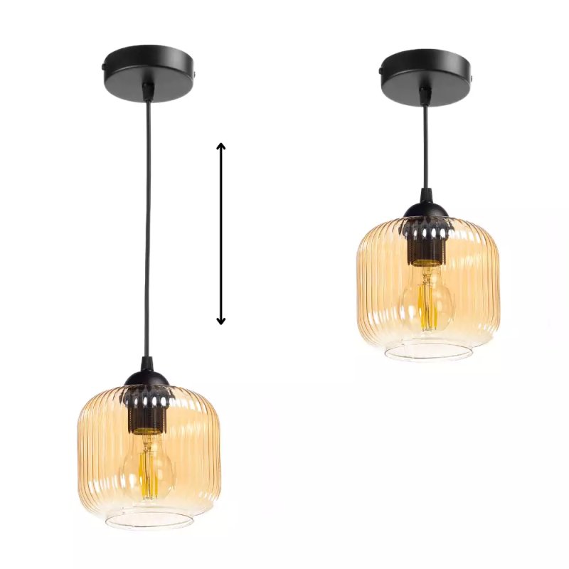 NOWOCZESNA LAMPA WISZĄCA KLOSZ SZKLANY BECZKA PRĄŻKI E27 BIAŁY GRAFIT BURSZTYN