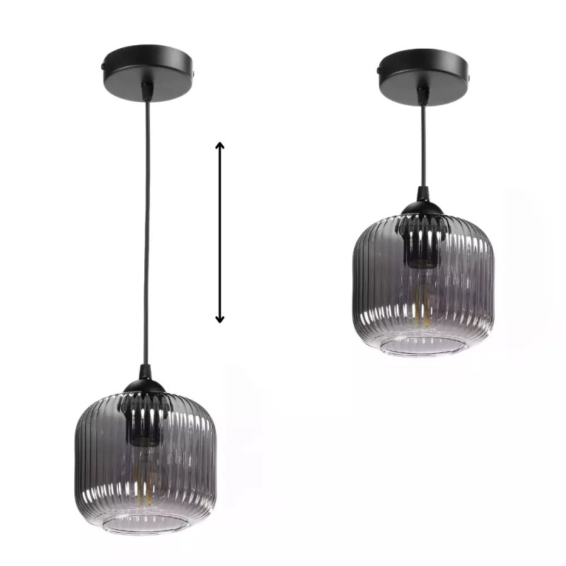 NOWOCZESNA LAMPA WISZĄCA KLOSZ SZKLANY BECZKA PRĄŻKI E27 BIAŁY GRAFIT BURSZTYN